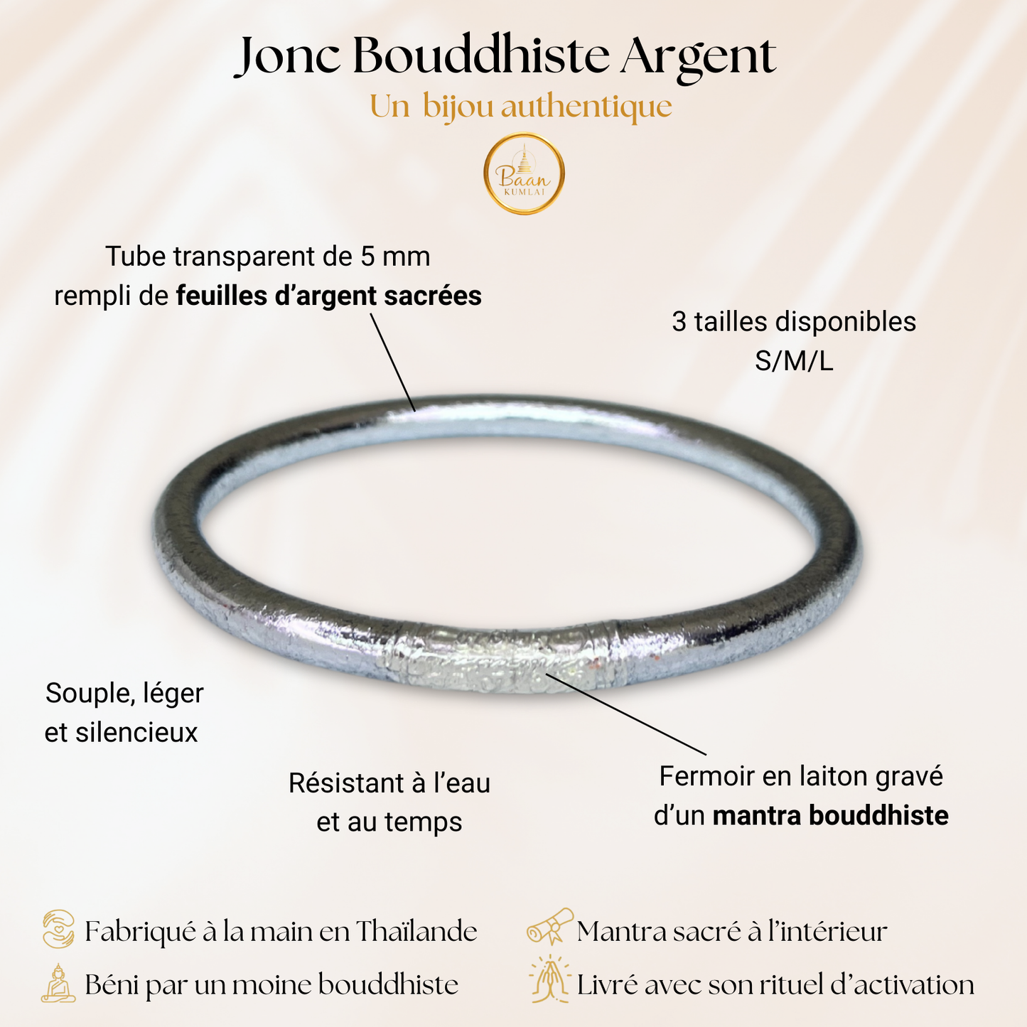 Comment reconnaitre un vrai jonc bouddhiste couleur silver - Composé d'un tube rempli de feuilles d'argent, scellé avec un mantra sacré, béni par un moine en Thaïlande.