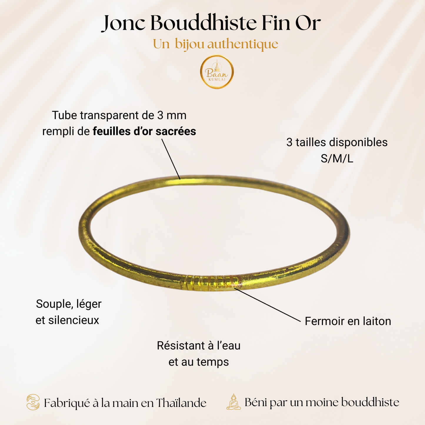 Comment reconnaitre un vrai jonc bouddhiste fin gold - Composé d'1 tube rempli de feuilles d'or sacré, béni dans un temple par un moine en Thaïlande.