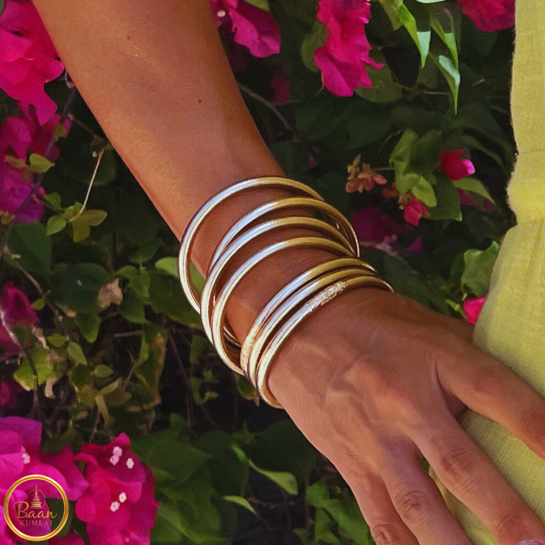 Porter les kumlai en nombre impair - Les joncs bouddhistes rose gold Bâan Kumlai sont authentiques car fabriqués en Thaïlande