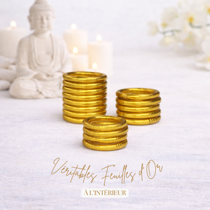 Bague jonc bouddhiste Kumlai or remplie de feuilles d’or – Bâan Kumlaï