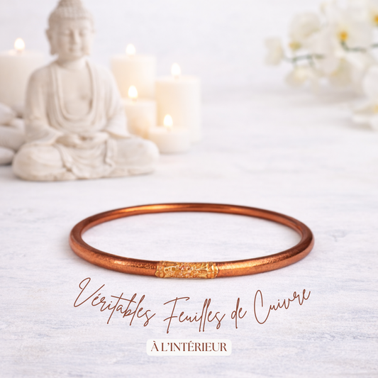 Bracelet jonc bouddhiste Kumlai cuivre rempli de feuilles de cuivre – Bâan Kumlaï