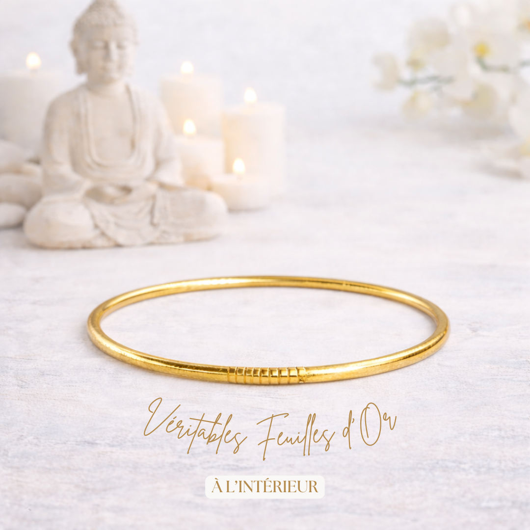 Bracelet jonc bouddhiste Kumlai or fin rempli de feuilles d’or – Bâan Kumlaï