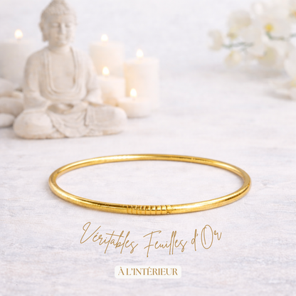 Bracelet jonc bouddhiste Kumlai or fin rempli de feuilles d’or – Bâan Kumlaï