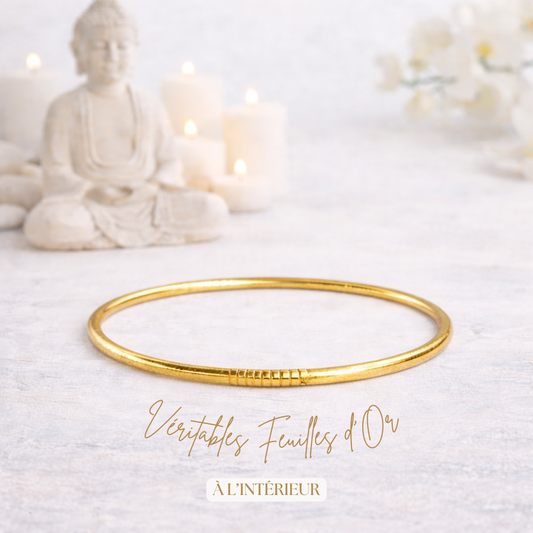 Bracelet jonc bouddhiste Kumlai or fin rempli de feuilles d’or – Bâan Kumlaï