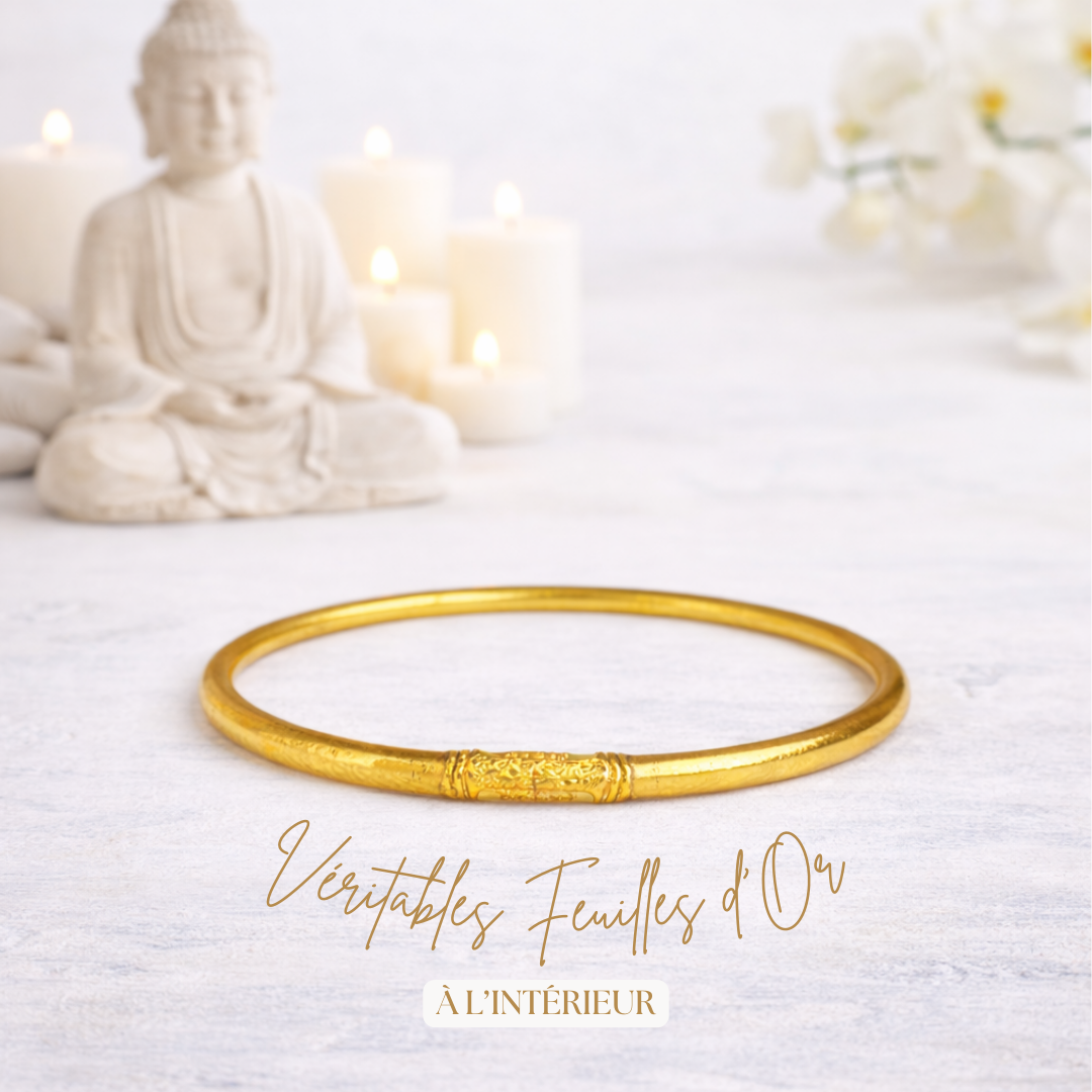 Bracelet jonc bouddhiste Kumlai or rempli de feuilles d’or – Bâan Kumlaï