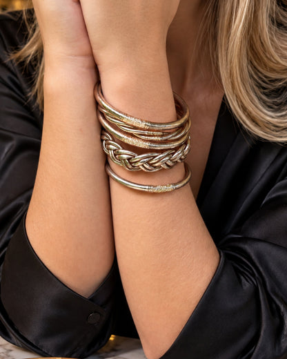 Lot 5 Bracelets Bouddhistes Or Rose — Joncs, Torsadé & Tressé portés