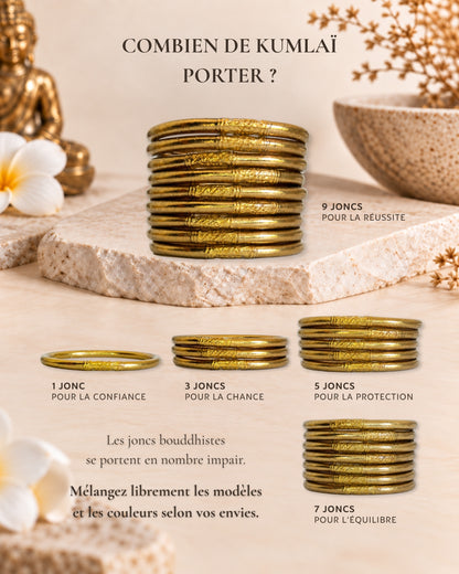 Combien de joncs bouddhistes antique gold porter : 1, 3, 5, 7 ou 9 joncs Bâan Kumlaï en nombre impair