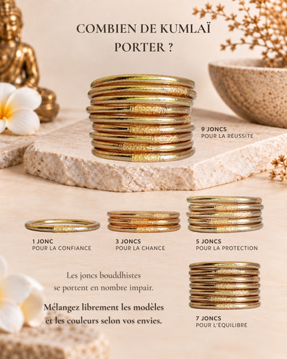 Combien de joncs bouddhistes Or rose porter : 1, 3, 5, 7 ou 9 joncs Bâan Kumlaï en nombre impair