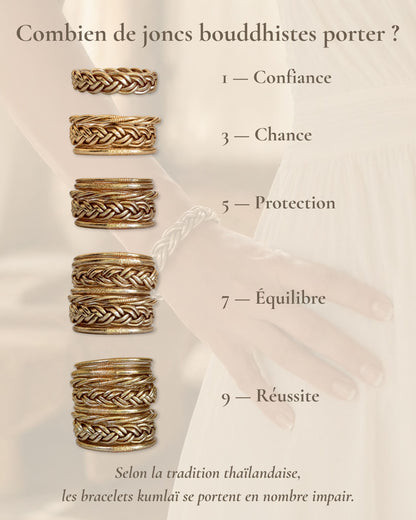 Combien porter de joncs bouddhistes or rose tressés Bâan Kumlaï : 1, 3, 5, 7 ou 9 bracelets Kumlai en nombre impair