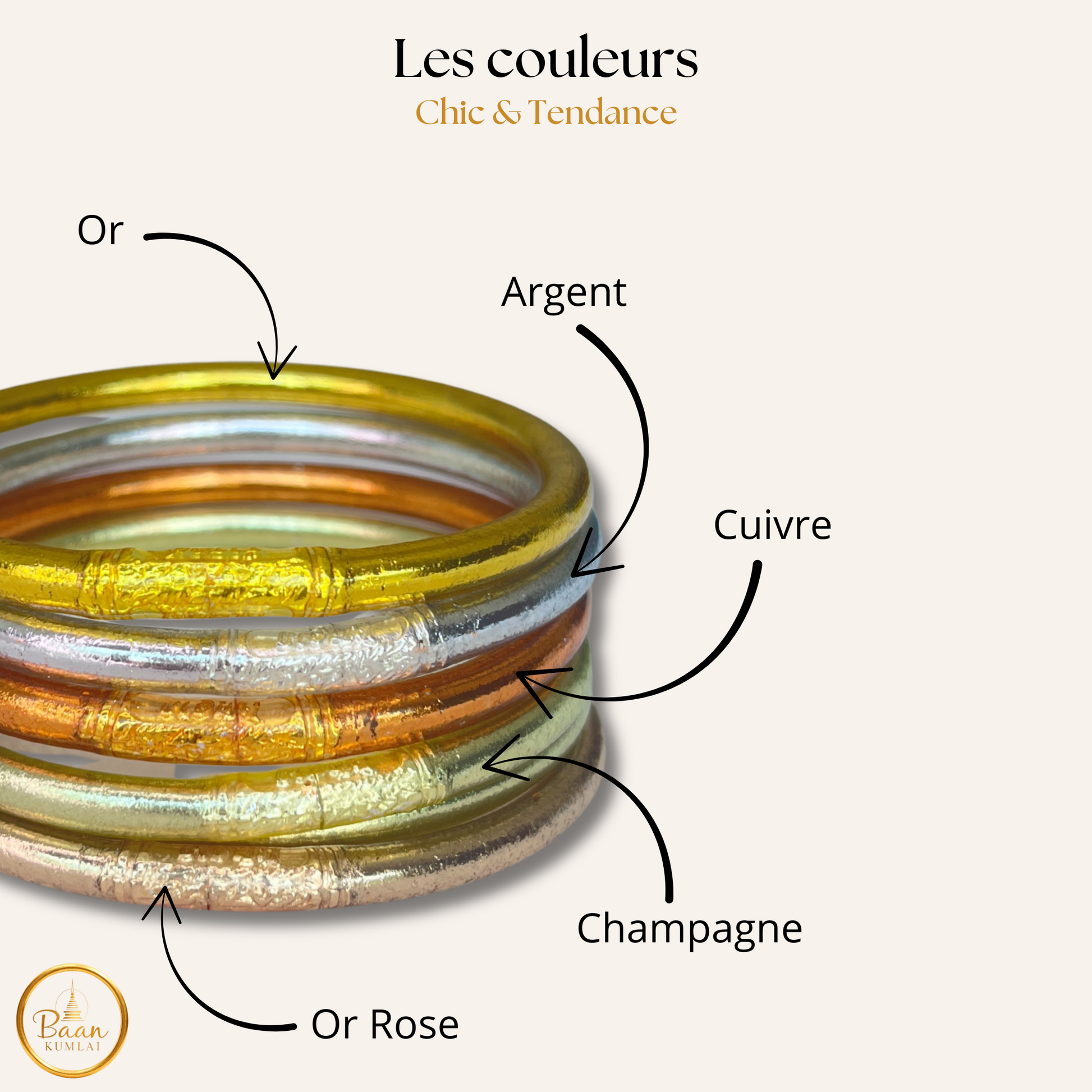 Les couleurs des joncs bouddhistes traditionnels - Bracelet Kumlai authentique de Thaïlande