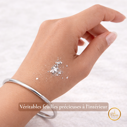 bracelet kumlai argent avec feuilles précieuses jonc bouddhiste Bâan Kumlaï