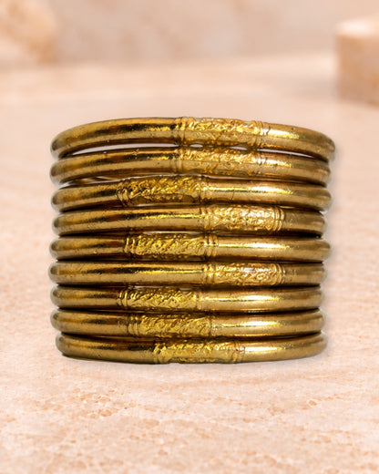 9 joncs bouddhistes Or Antique Bâan Kumlaï avec mantra gravé
