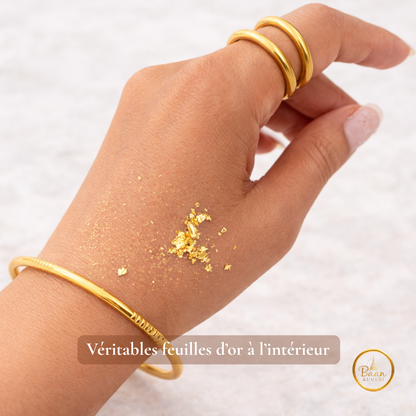 jonc bouddhiste doré fin rempli de feuilles d'or bracelet kumlai Bâan Kumlaï