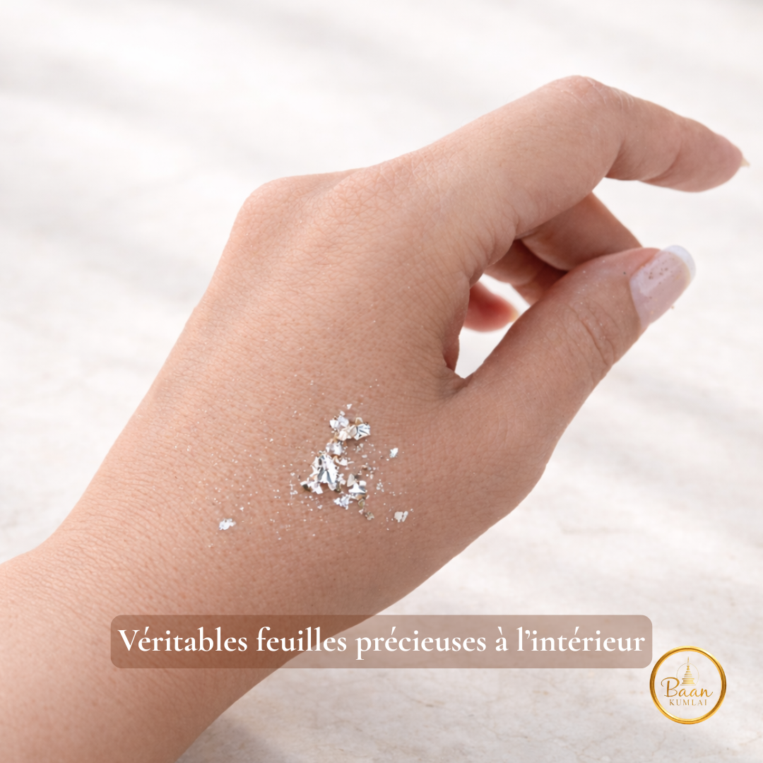 jonc bouddhiste or rose rempli de feuilles précieuses bracelet kumlai Baan Kumlaï