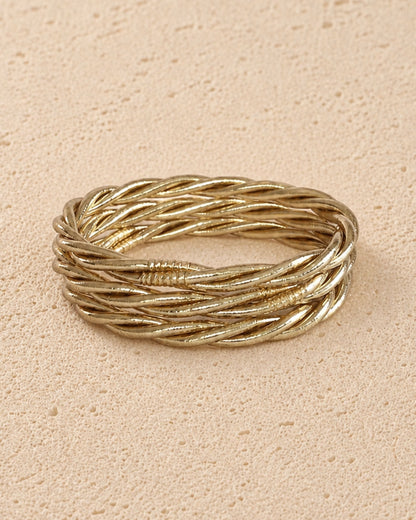 3 joncs bouddhistes or rose torsadé Bâan Kumlaï, bracelets Kumlai élégants au reflet doux et féminin