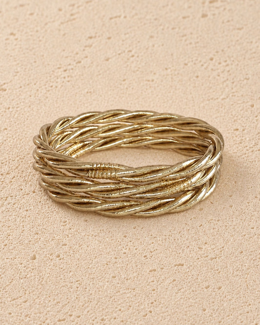 3 joncs bouddhistes or rose torsadé Bâan Kumlaï, bracelets Kumlai élégants au reflet doux et féminin