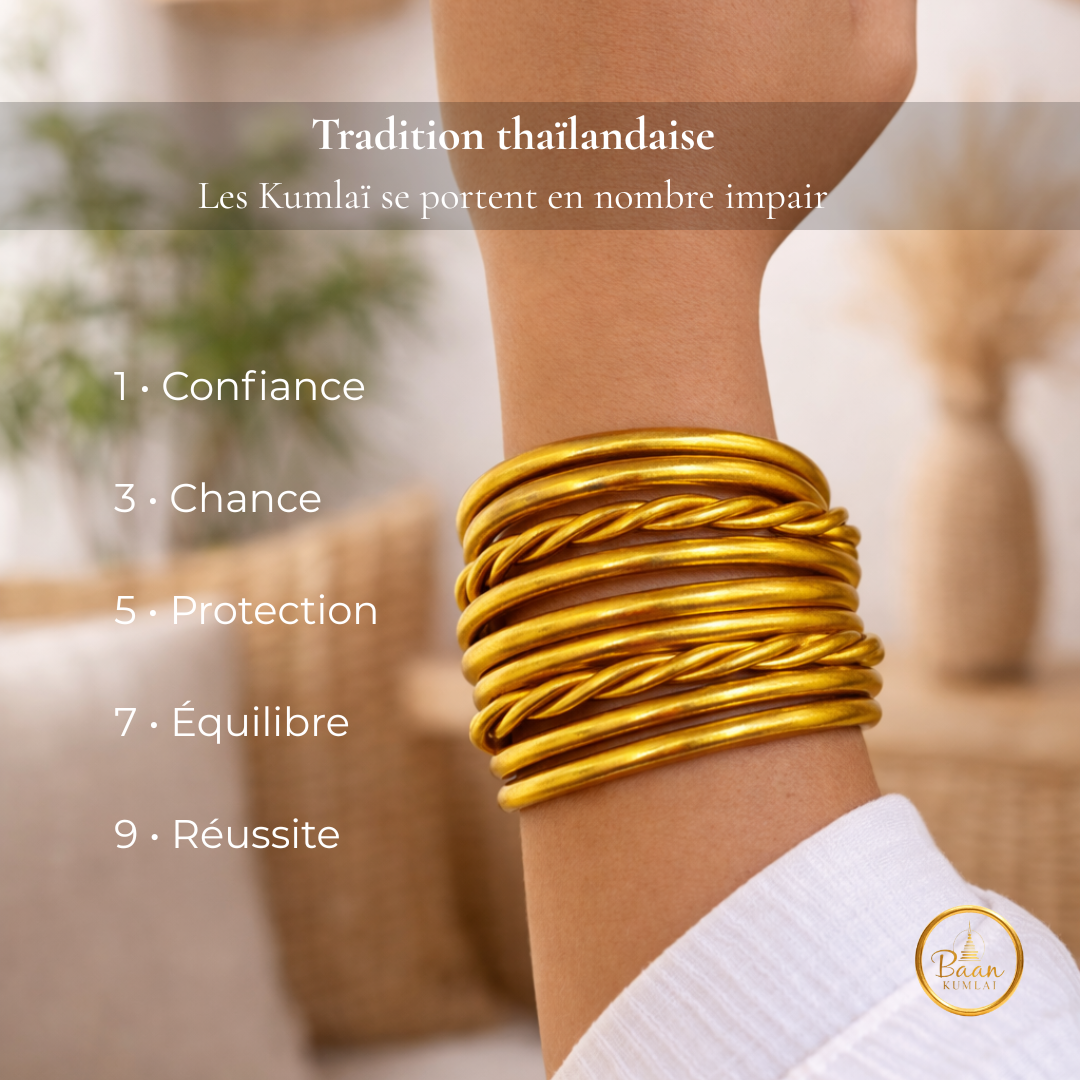 Bracelets Kumlaï or portés au poignet – joncs bouddhistes traditionnels de Thaïlande
