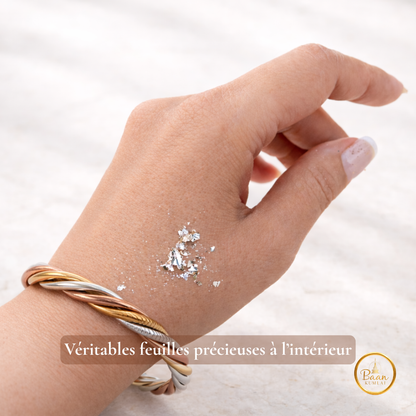 bracelet kumlai torsadé trois couleurs rempli de feuilles précieuses jonc bouddhiste Baan Kumlaï