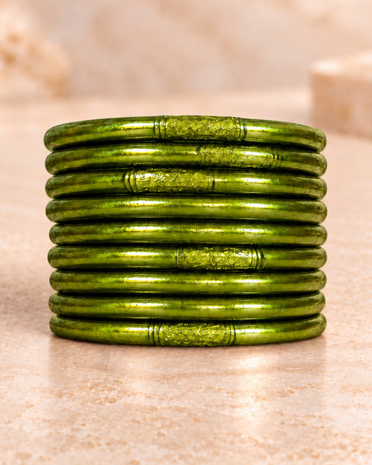 9 joncs bouddhistes Vert Antique Bâan Kumlaï avec mantra gravé