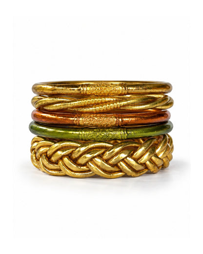 Lot 5 Bracelets Bouddhistes Or, Cuivre & Vert Antique — Torsadé & Tressé