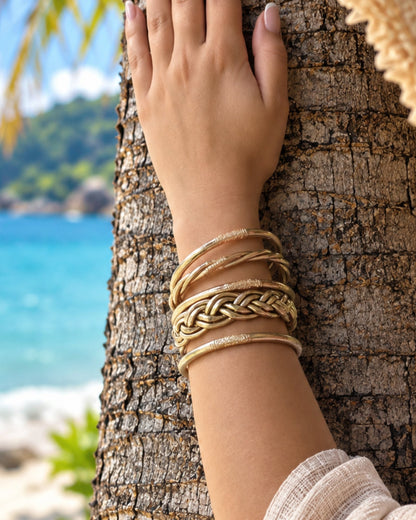 Lot 5 Bracelets Bouddhistes Or Rose — Joncs, Torsadé & Tressé portés