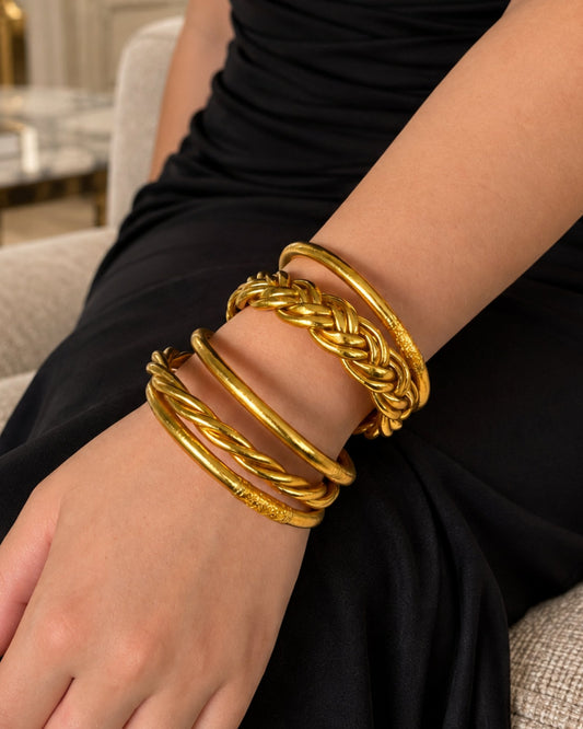 Lot 5 Bracelets Bouddhistes Or — Joncs, Torsadé & Tressé portés