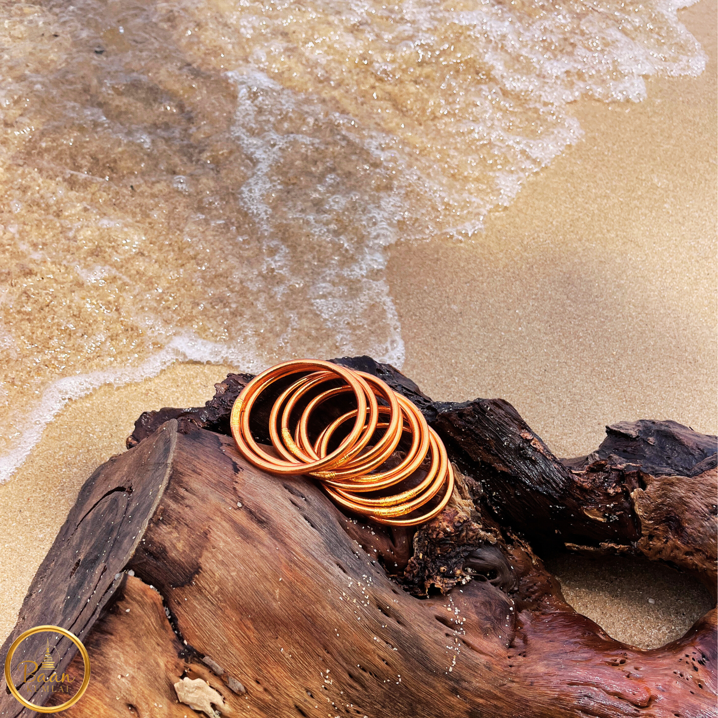 Plusieurs joncs bouddhistes cuivre souple, léger, résistant à l’eau - Vrai bracelet bouddhiste avec mantra béni par un moine en Thaïlande.