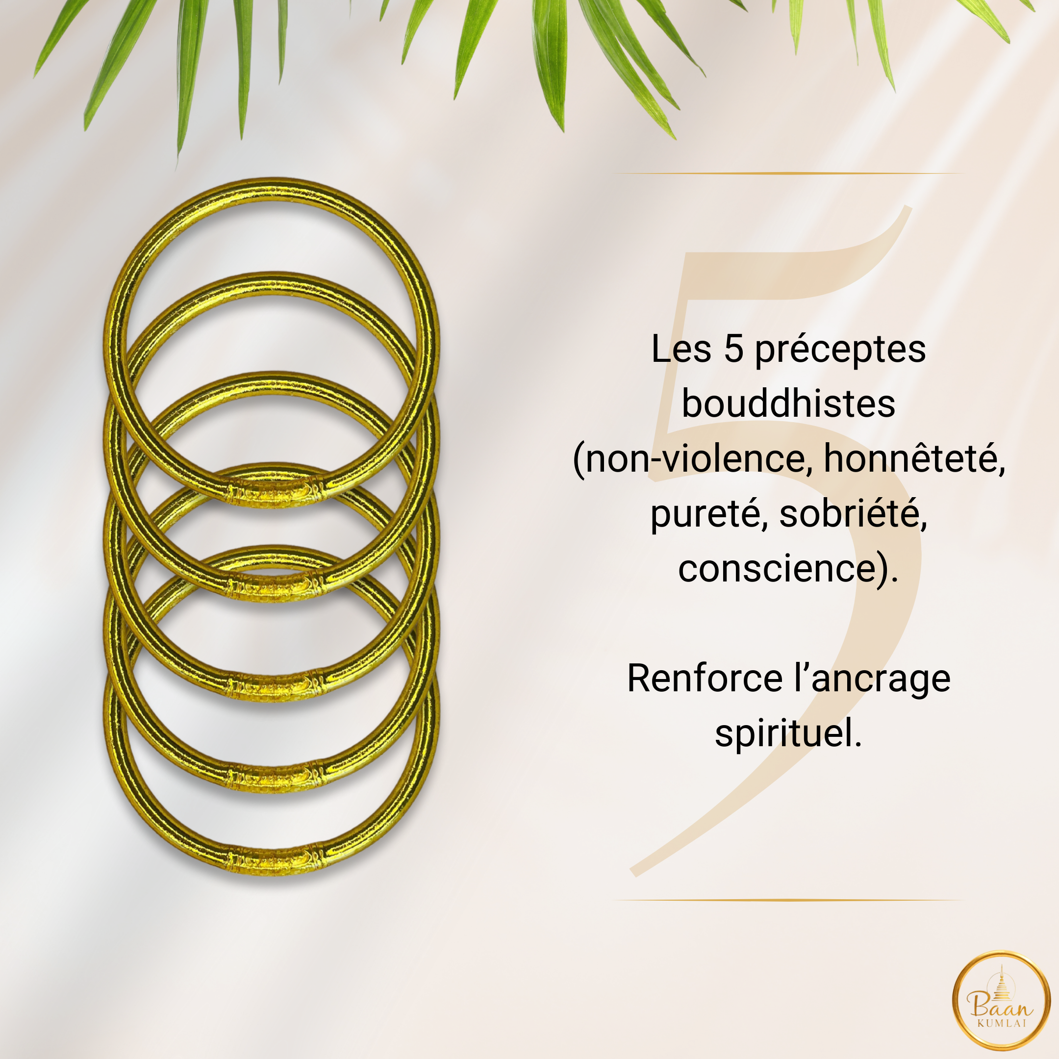 Signification de porter 5 joncs bouddhistes Kumlaï – nombre impair et ancrage spirituel.