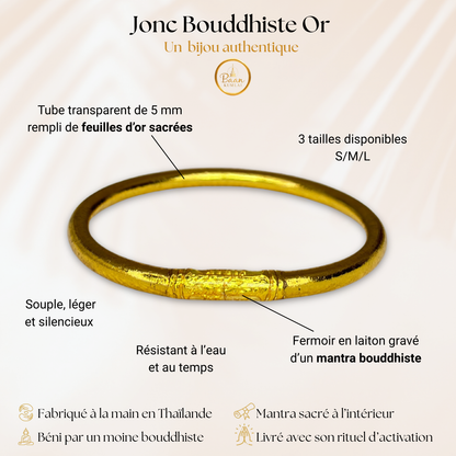 Comment reconnaitre un vrai jonc bouddhiste gold - Composé d'un tube rempli de feuilles d'or, scellé avec un mantra sacré, béni par un moine en Thaïlande.